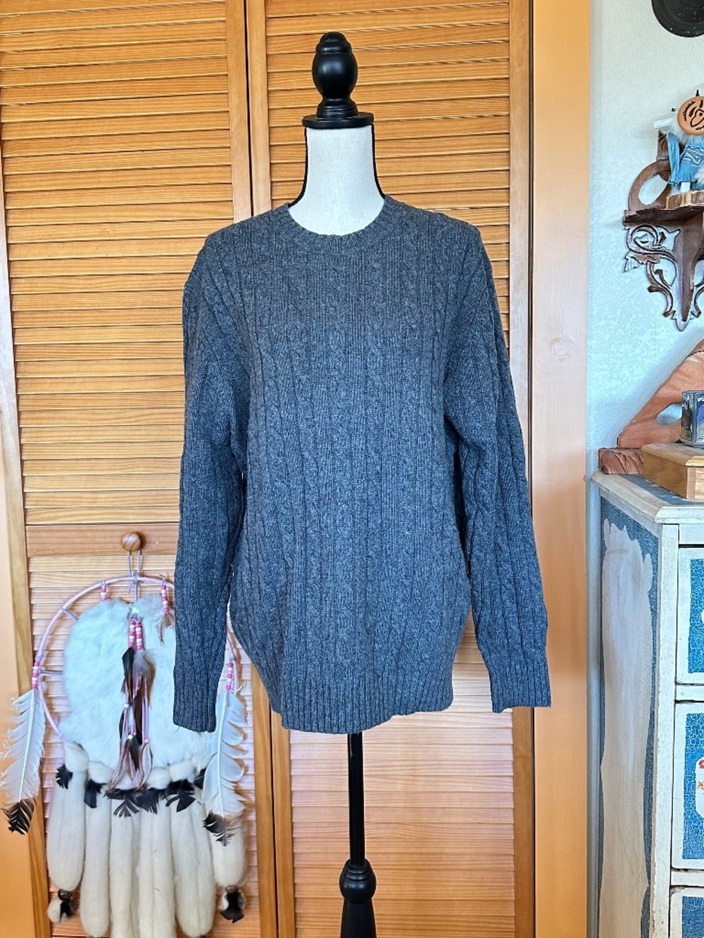 90's Wool SWEATER Vintage FISHERMAN KNIT Cable L. L Bean X L